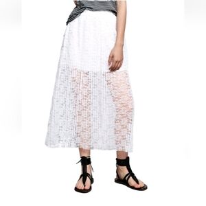 POL Boho Pleated Floral Lace Overlay Maxi Skirt Size Small NWOT